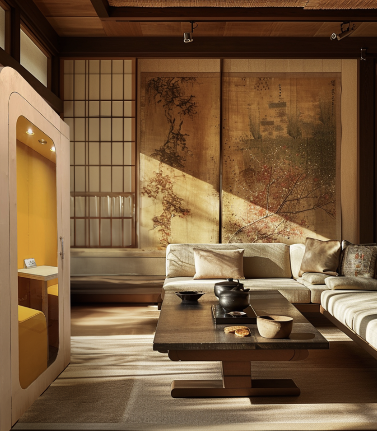 Omnihealth pod integrated into a domestic living room